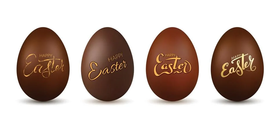 Easter egg 3d. Chocolate brown eggs set, isolated white background. Tradition Stock Illustration