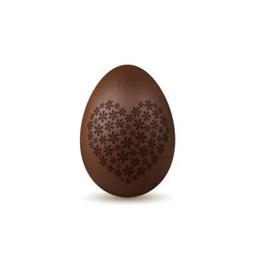 Easter egg 3d. Chocolate brown egg, flower heart, isolated on white backgroun Stock Illustration