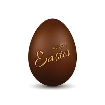 Easter egg 3d. Chocolate brown egg Happy Easter text Isolated white backgroun Stock Illustration