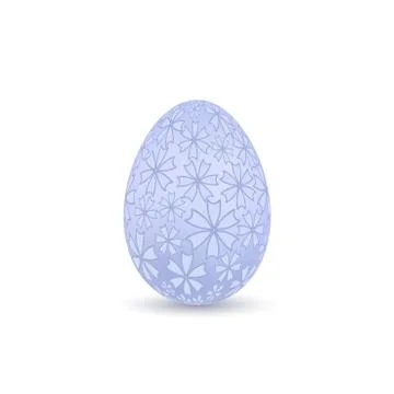 Easter egg 3D icon. Blue color egg, isolated white background. Pastel flower  스톡 일러스트