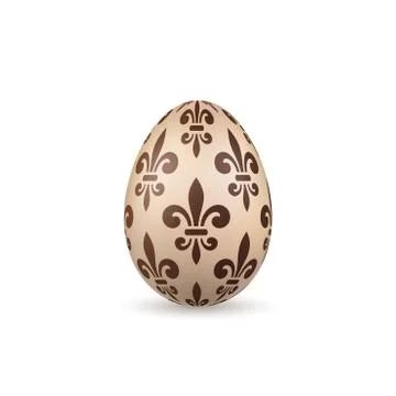 Easter egg 3D icon. Chocolate egg isolated white background. Flower fleur de  Stock Illustration