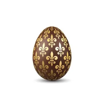 Easter egg 3D icon. Chocolate egg, isolated white background. Gold flower fle Stock Illustration