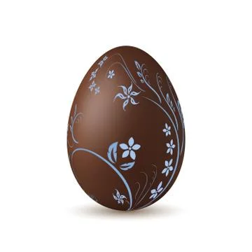 Easter egg 3d icon. Chocolate brown egg, isolated white background. Flower, b Stock Illustration