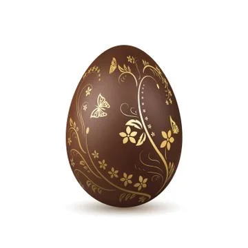 Easter egg 3d icon. Chocolate brown egg, isolated white background. Flower, b Stock Illustration