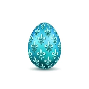 Easter egg 3D icon. Color egg, isolated white background. Flower fleur de lis Stock Illustration