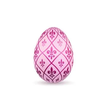 Easter egg 3D icon. Color egg, isolated white background. Flower fleur de lis Stock Illustration
