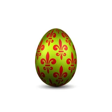 Easter egg 3D icon. Color egg, isolated white background. Flower fleur de lis Stock Illustration