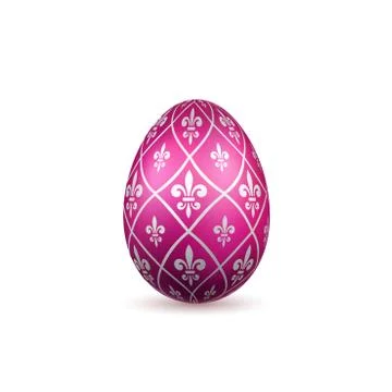 Easter egg 3D icon. Color egg, isolated white background. Flower fleur de lis 스톡 일러스트