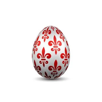Easter egg 3D icon. Color egg, isolated white background. Flower fleur de lis 스톡 일러스트