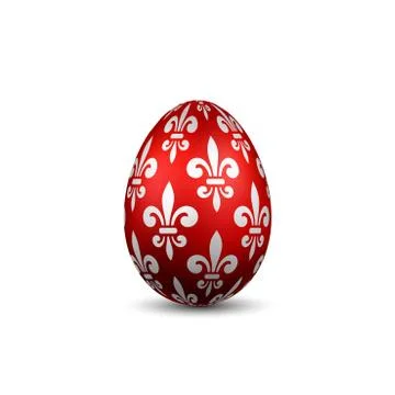 Easter egg 3D icon. Color egg, isolated white background. Flower fleur de lis Illustrazione stock