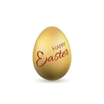 Easter egg 3D icon. Gold egg, lettering, isolated white background. Shine des Stock Illustration