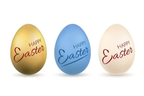 Easter egg 3D icon. Gold, pastel eggs set, isolated white background. Shiny r Stock Illustration