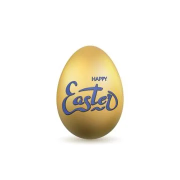 Easter egg 3D icon. Gold egg, lettering, isolated white background. Shine des 스톡 일러스트
