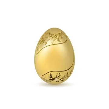 Easter egg 3D icon. Gold shine egg, isolated white background. Floral hand dr Stock Illustration