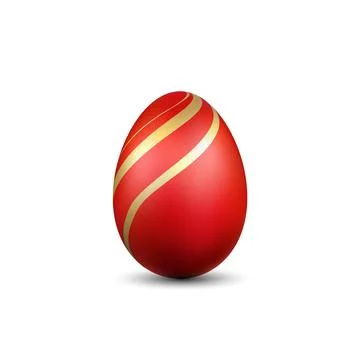 Easter egg 3D icon. Gold red egg isolated white background. Golden design 스톡 일러스트