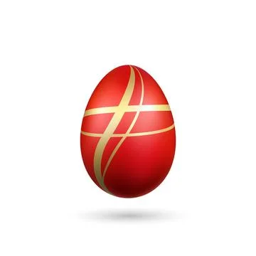 Easter egg 3D icon. Gold red egg, isolated white background. Bright realistic Stock Illustration