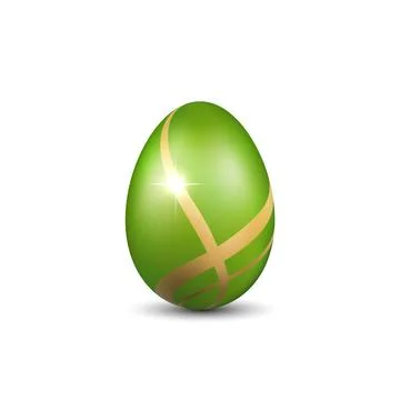 Easter egg 3D icon. Green gold egg, isolated white background. Bright realistic 스톡 일러스트