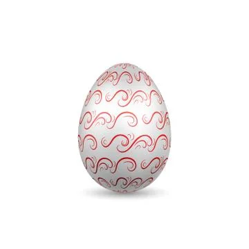 Easter egg 3D icon. Ornate silver egg, isolated white background. Swirl red w Illustrazione stock