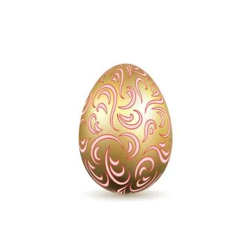 Easter egg 3D icon. Ornate gold egg, isolated white background. Swirl realist Stock Illustration