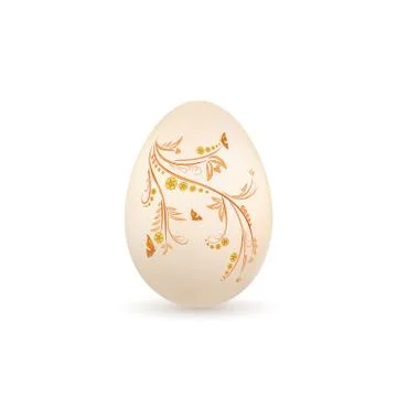 Easter egg 3D icon. Pastel egg, isolated white background. Floral hand drawn  스톡 일러스트