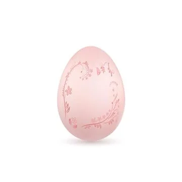 Easter egg 3D icon. Pastel egg, isolated white background. Floral hand drawn  스톡 일러스트
