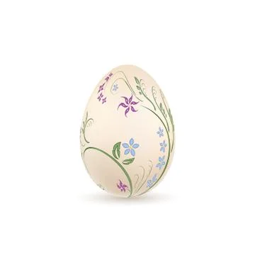 Easter egg 3D icon. Pastel egg, isolated white background. Floral hand drawn  스톡 일러스트