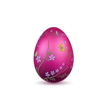 Easter egg 3D icon. Pink shine egg isolated white background. Floral hand dra Illustrazione stock