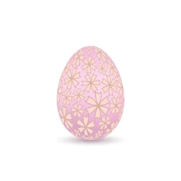 Easter egg 3D icon. Pink color egg, isolated white background. Pastel flower  イラスト素材
