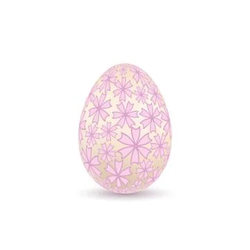 Easter egg 3D icon. Pink color egg, isolated white background. Pastel flower  Stock Illustration