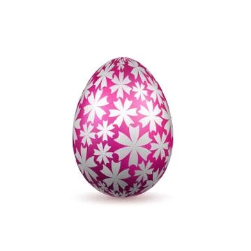 Easter egg 3D icon. Pink color egg, isolated white background. Silver flower  Stock Illustration