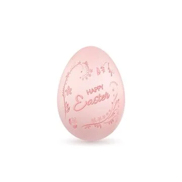Easter egg 3D icon. Pink egg, Happy Easter text, isolated white background. F Stock Illustration