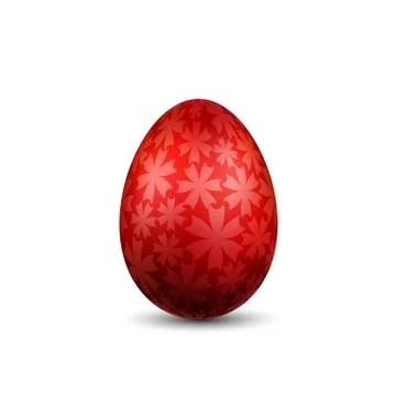 Easter egg 3D icon. Red color egg, isolated white background. Bright flower d Stock Illustration