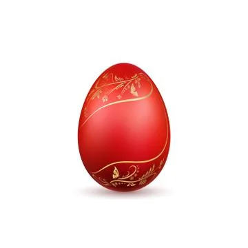 Easter egg 3D icon. Red egg isolated white background. Floral gold hand drawn Illustrazione stock