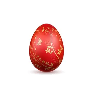 Easter egg 3D icon. Red egg, isolated white background. Floral hand drawn des Illustrazione stock