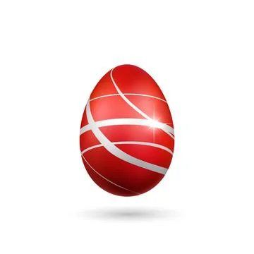 Easter egg 3D icon. Red silver egg, isolated white background. Bright realistic Stock-Illustration