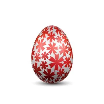 Easter egg 3D icon. Silver color egg, isolated white background. Red flower d Illustrazione stock