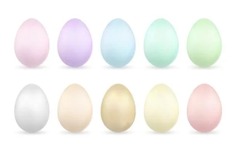 Easter egg 3D icons. Gold, color pastel eggs set isolated white background. G Stock Illustration