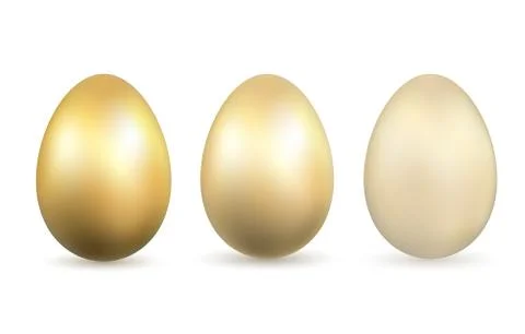 Easter egg 3D icons. Gold eggs set, isolated white background. Golden design, Stock Illustration