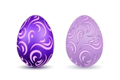 Easter egg 3D icons. Ornate color eggs set, isolated white background. Swirl  Ilustración de archivo