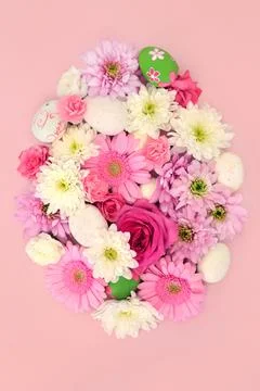 Easter Egg Abstract Shape with Flowers and Eggs Stock-Fotos