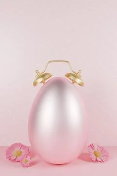 Easter egg with an alarm clock, surrounded by flowers Illustrazione stock