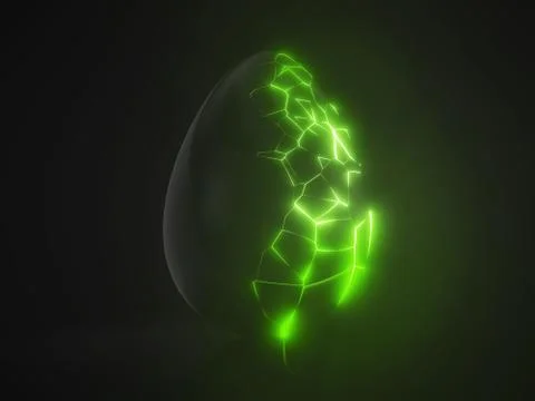 Easter egg. alien with green glowing cracks. 3d illustration Stock Illustration