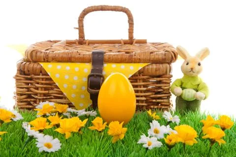 Easter egg and basket Stock Photos