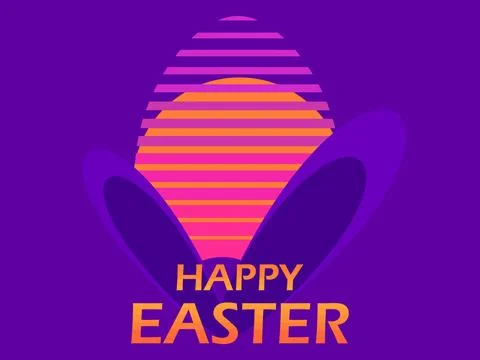Easter egg and bunny ears in a 80s futuristic style. Happy Easter banner in.. Stock Illustration