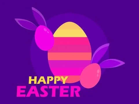 Easter egg and bunny ears in a 80s futuristic style. Happy Easter banner in.. Stock Illustration