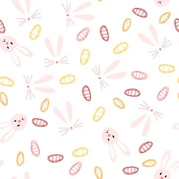 Easter egg and bunny seamless pattern in hand drawn cartoon childish style イラスト素材