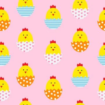 Easter Egg and .Chicken Seamless Pattern Background  Illus Stock Illustration