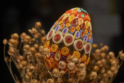 Easter egg and dried flax (Linum) bunch Stock Photos
