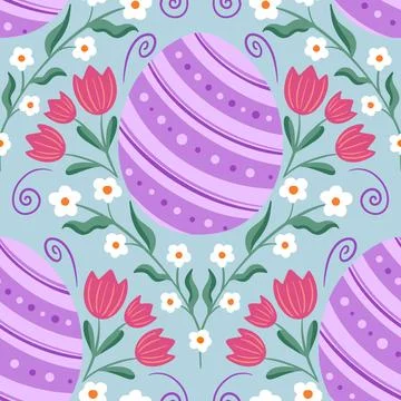 Easter egg and florals seamless pattern design イラスト素材
