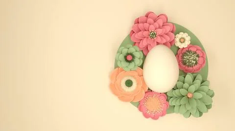 Easter egg and flowers on beige background Stock Illustration